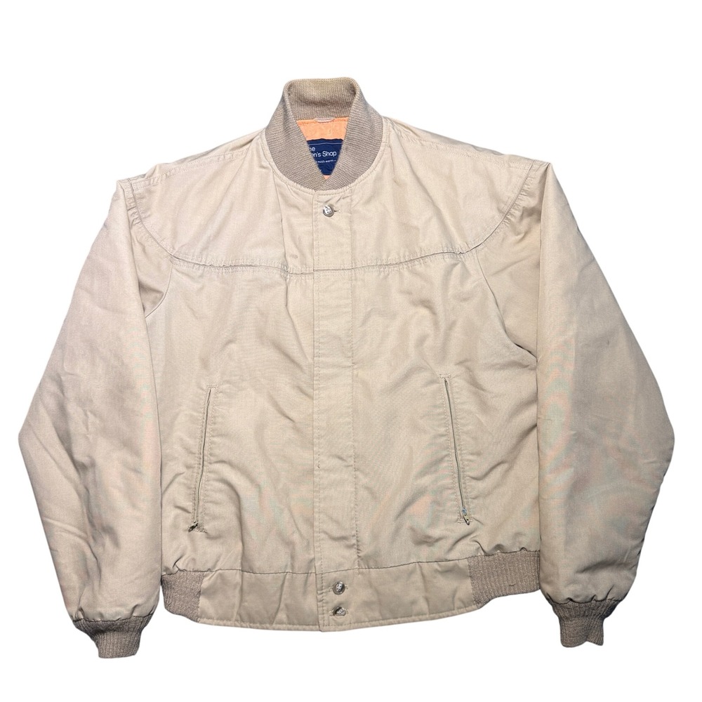 Vintage JCPenney Tan Bomber Jacket Orange Quilt Lining Medium